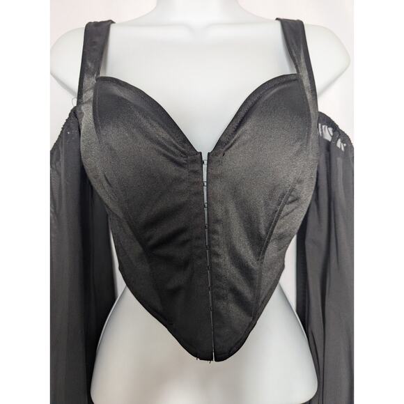 Windsor Feelin Luxe Y2K Whimsygoth Black Bustier Corset Cold Shoulder Top Size S - Picture 7 of 11
